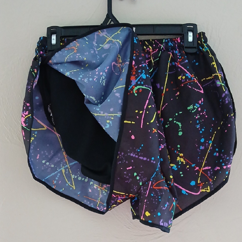 Soark Black Athletic Shorts with Cosmic Design and Elastic Waistband Sz L - Picture 3 of 3